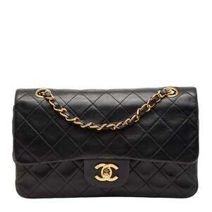 CHANEL Coco Mark Matelasse 23 Double Flap Chain Shoulder Bag in Black Lambski...